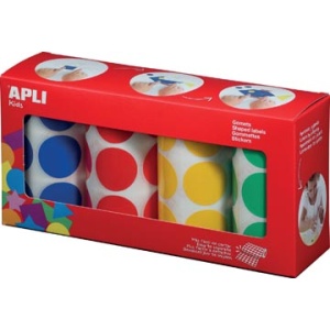 14769 1476 apli kids hobbystickers sticker stickers hobbysticker xl cirkels diameter 33 mm doos 4 rollen in kleuren 28410782147699 8410782147695 assortiment aan kleuren ecologisch fsc mix{{fsc_m}}