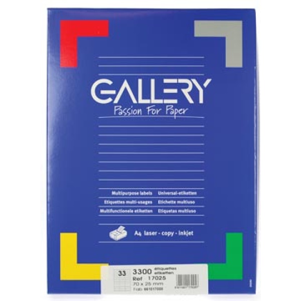 17025 1702 gallery etiket etiketje etiketjes label labels recht ft 70 x 25 mm rechte hoeken 33 3 doos witte 300 etiketten b h 1066504 6840855 13her4455 1665122 2244550 329133 404587 450631 660413 816987 817468 h4455 zwe80192 gal17025 8712984510599 5411401172503 70 x 25 mm 3300 rechthoekig voor laser voor inkjet voor kopieertoestel wit