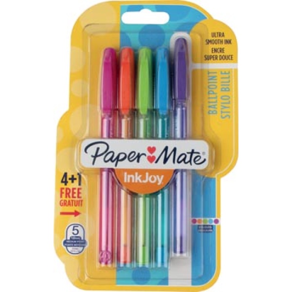 1956726 1956 19567 195672 paper papermate mate ballpoint balpen balpennen bic pen pennen schrijfgerei stylo inkjoy 100 dop blister 4 stuks in geassorteerde fun kleuren 13501179567263 3501179567266 assortiment aan kleuren