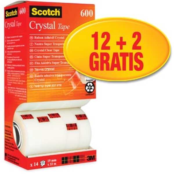 2161470 2161 21614 216147 scotch kleefband plakband tape crystal ft 19 mm x 33 m doos 14 rolletjes 12 + 2 gratis 6-1933r14 04054596741669 niet van toepassing