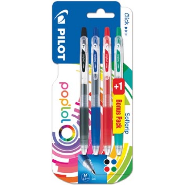 216766 2167 21676 pilot gelroller schrijfgerei pop'lol blister 3 + 1 gratis in geassorteerde kleuren 3131910216766 23131910216760 assortiment aan kleuren 0 39 mm large intrekbaar