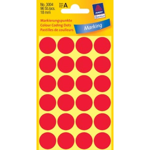 3004a 3004 zweckform etiket etiketje etiketjes label labels rond rood diameter 18 mm 96 stuks avery ronde etiketten 661147 6880501 811162 zwe80300 4004182220061 4004182030042 18 mm 24