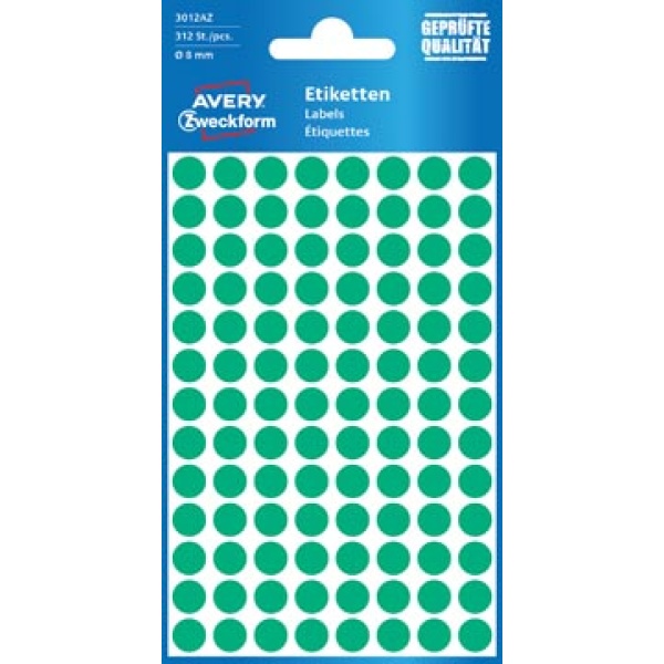 3012a 3012 zweckform etiket etiketje etiketjes label labels rond groen diameter 8 mm 416 stuks avery ronde etiketten 13her1848 6880603 3686445 661122 811154 zwe80292 4004182030127 4004182220221 8 mm 104