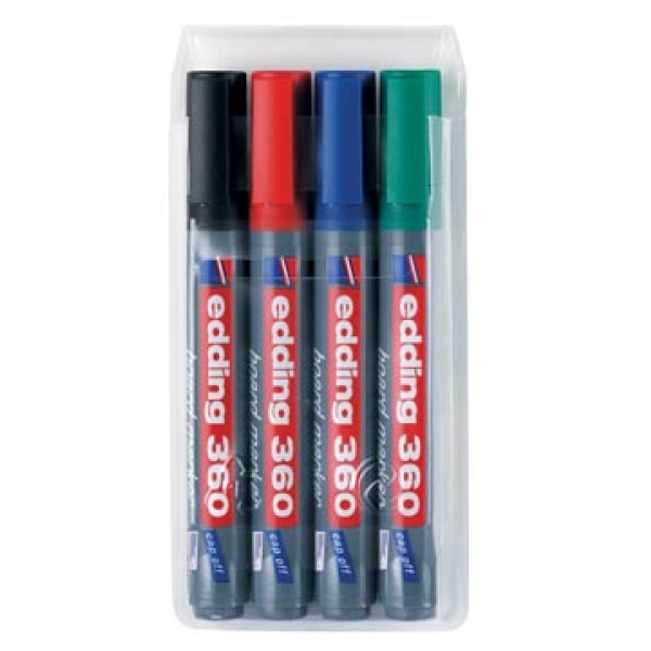 360-4s 360- 360-4 edding marker markers stift stiften whiteboard whiteboardmarker whiteboardmarkers witbordstift witbordstiften whiteboardstift witbordmarker 360 etui 4 stuks assorti 841779 4-360-4 4004764058501 4004764022861 4004764022854 assortiment aan kleuren 1 5 - 3 mm rond navulbaar pigment wit