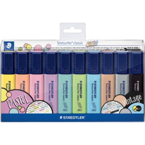 364cwp1 364c 364cw 364cwp staedtler fluorstift fluostiften markeerstift overlijner overlijners overliner overliners tekstmarker textmarker fluostift arceerstift markeerstiften textsurfer classic vintage & pastel kleuren etui 10 stuks 373139 364 cwp10 4007817049884 4007817049877 assortiment aan kleuren 1 - 5 mm