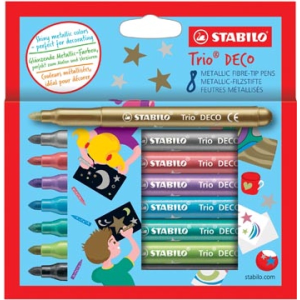 377-8 377- stabilo kleurstift schrijfgerei stift stiften viltstift viltstiften stuks trio deco blister 8 in metaalkleuren 377/8 4006381473194 4006381411301 assortiment aan kleuren