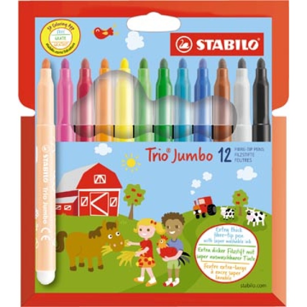 380-12 380- 380-1 stabilo kleurstift schrijfgerei stift stiften viltstift viltstiften trio jumbo etui 12 stuks assorti 380/12 4006381492577 4006381492560 assortiment aan kleuren