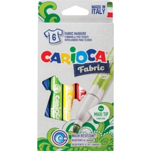 40956 4095 carioca textielmarker textielstift textielmarkers textielstiften carcioca fabric doos 6 stuks in geassorteerde kleuren 8003511609566 8003511709563 8003511409562 assortiment aan kleuren