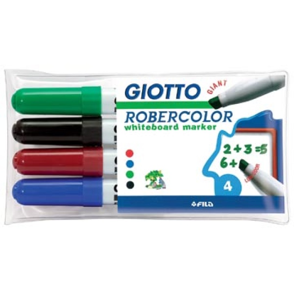 413500 4135 41350 giotto marker markers stift stiften whiteboard whiteboardmarker whiteboardmarkers witbordstift witbordstiften whiteboardstift witbordmarker robercolor maxi schuine punt etui 4 stuks in geassorteerde kleuren f413500 8000825413506 8000825413582 assortiment aan kleuren 6 4 mm schuin