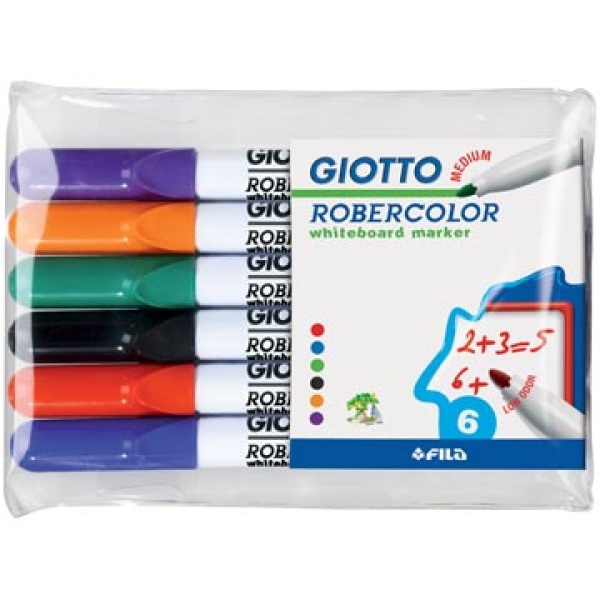 414200 4142 41420 giotto marker markers stift stiften whiteboard whiteboardmarker whiteboardmarkers witbordstift witbordstiften whiteboardstift witbordmarker robercolor medium ronde punt etui 6 stuks in geassorteerde kleuren f414200 8000825008078 8000825008085 assortiment aan kleuren 4 mm rond