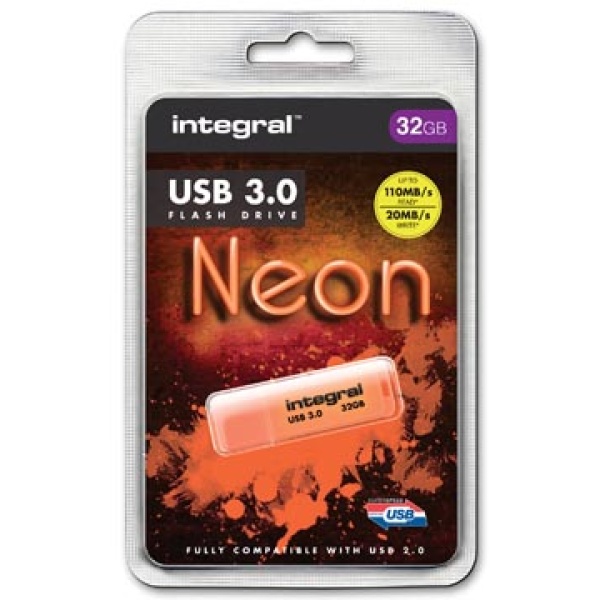 418851 4188 41885 integral datadrager datadragers flash stick sticks usb usb-stick usbstick usbsticks neon 3 0 32 gb oranje infd32gbneonor3 tbc 5055288418851 32 gb 3 0