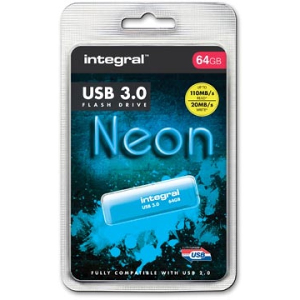 418882 4188 41888 integral datadrager datadragers flash stick sticks usb usb-stick usbstick usbsticks neon 3 0 64 gb blauw 435289 infd64gbneonb3 5055288418882 64 gb 3 0 herschrijfbaar