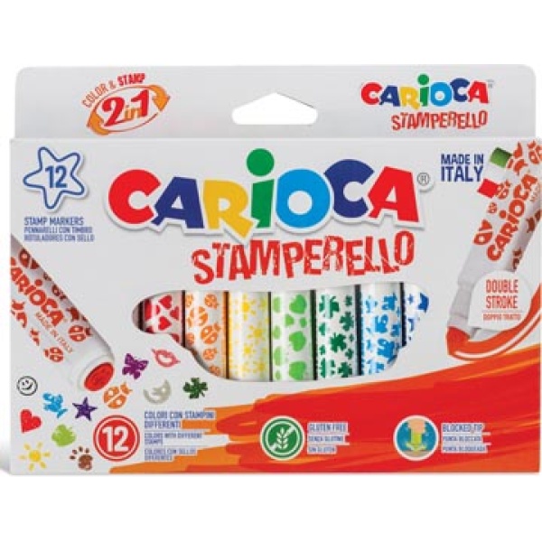 42240 4224 carioca kleurstift schrijfgerei viltstift viltstiften 12 stiften = kleuren stempelmotieven stamperello stempelstift stift 7058498 8003511622404 8003511422400 assortiment aan kleuren