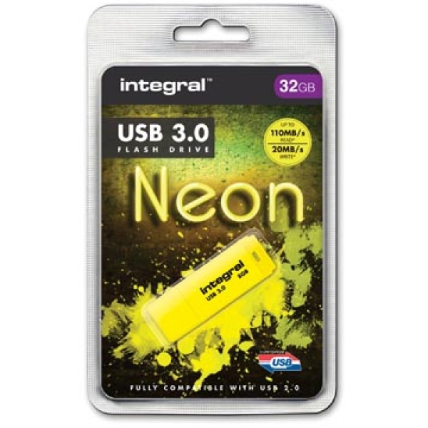 428027 4280 42802 integral datadrager datadragers flash stick sticks usb usb-stick usbstick usbsticks neon 3 0 32 gb geel infd32gbneonyl3 tbc 5055288428027 32 gb 3 0