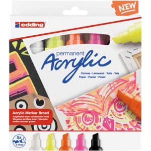 450005 4500 45000 edding acryl acrylmarker caps marker markers paintcap acrylic breed assortiment set 5 stuks neon 4-5000-5 4057305030849 4057305030863 niet van toepassing