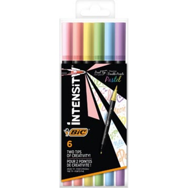 503826 5038 50382 bic kleurstift schrijfgerei stift stiften viltstift viltstiften intensity dual tip etui 6 stuks pastel 03086126504858 3086123681323 assortiment aan kleuren