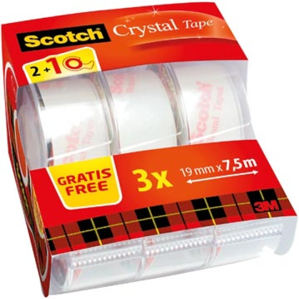 6197532 6197 61975 619753 scotch kleefband kleefbanden plakband plakbanden tape tapes crystal rekverpakking 19 mm x 7 5 m 2 rollen + 1 gratis 960202 61975c32 051131674851 05902658091759 niet van toepassing