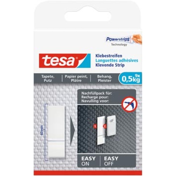 7777000 7777 77770 777700 tesa haak ophanghaak strip mountinghook mounting hook klevende navulling draagkracht 0 5 kg behang pleisterwerk pak 9 stuks 77770-00000-20 4042448341006 4042448340443 wit