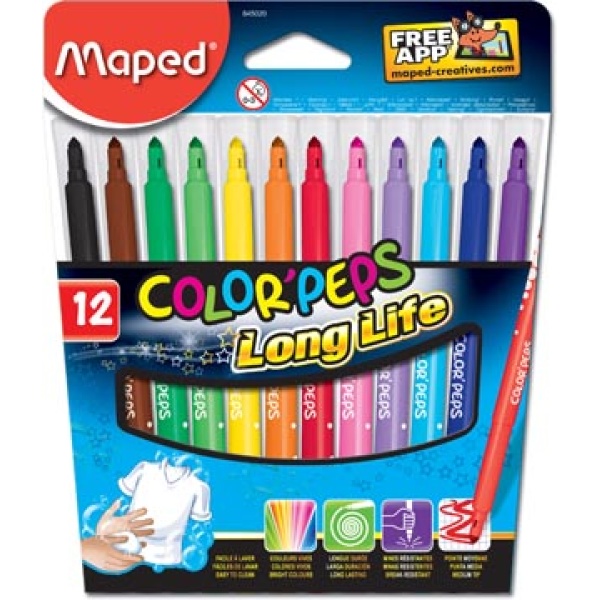 845020 8450 84502 maped kleurstift schrijfgerei stift viltstift 12 stiften in kartonnen etui color'peps viltstiften 4314087 6762104 m845020 23154148450201 13154148450204 3154148450207 assortiment aan kleuren