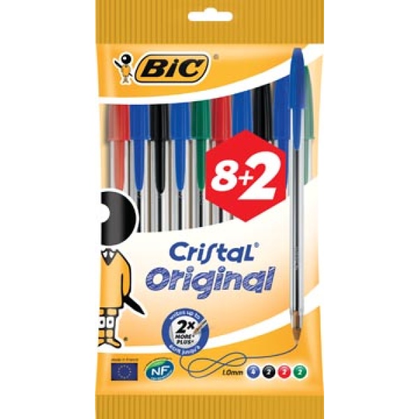 847817 8478 84781 bic ballpoint balpen balpennen pen pennen schrijfgerei stylo blister couleurs cristal 8 assorties medium + 2 gratis 616109 03086126920726 3086126732213 assortiment aan kleuren 0 4 mm ecologisch nf environnement{{nf}}