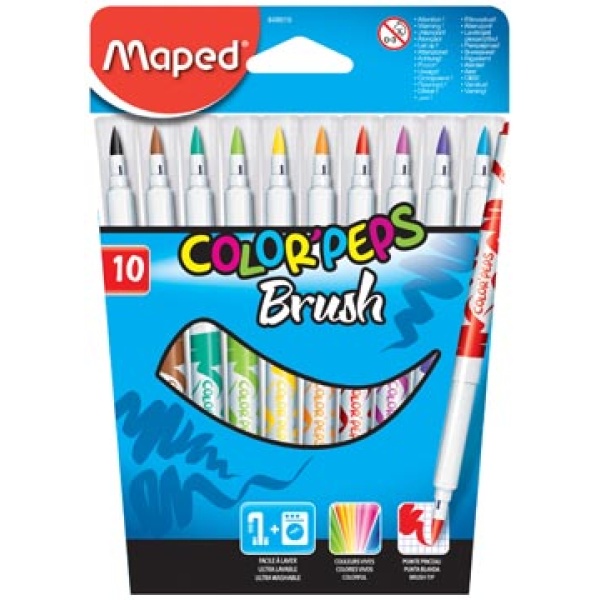 848010 8480 84801 maped kleurstift schrijfgerei stift viltstift brush penseelstift 10 stuks in kartonnen etui viltstiften stiften m848010 -000096 23154148480109 13154148480102 3154148480105 assortiment aan kleuren