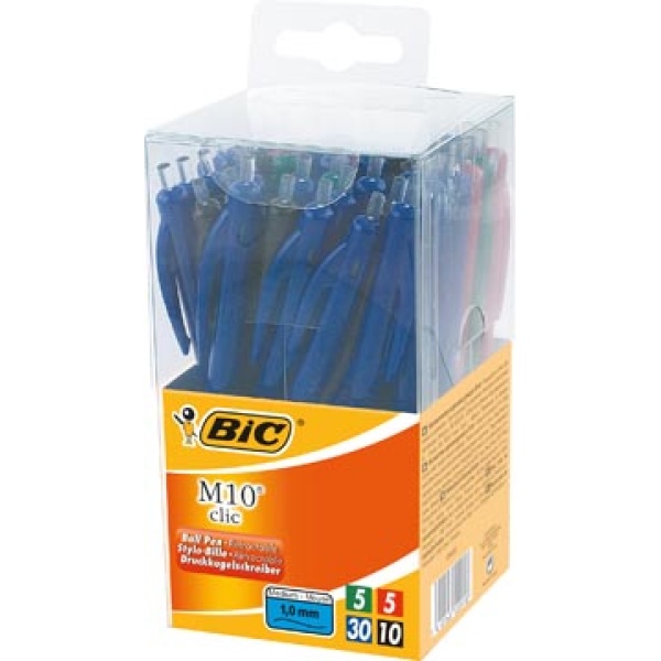 8753951 8753 87539 875395 bic ballpoint balpen balpennen pen pennen schrijfgerei stylo m10 clic doos 50 stuks in geassorteerde kleuren 349965 616349 03086128753957 5410168120918 assortiment aan kleuren 0 4 mm medium intrekbaar