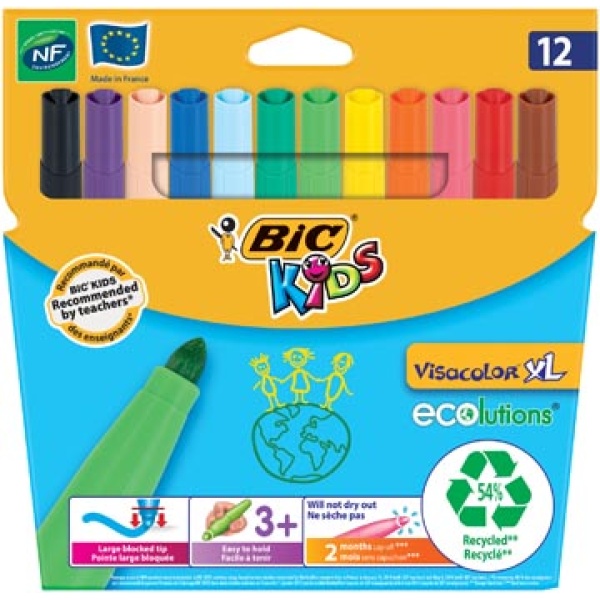 892223 8922 89222 bic kids kleurstift schrijfgerei viltstift stift visacolor xl 12 stiften in kartonnen etui ecolutions viltstiften 11bic829006 339361 11con1161ass12 7081540 5180733 975798 8922233 03086126114606 03086128922230 3086123249257 assortiment aan kleuren ecologisch nf environnement{{nf}}