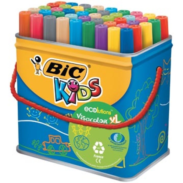 892225 8922 89222 bic kids kleurstift schrijfgerei viltstift stift visacolor xl 48 stiften in metalen doos ecolutions viltstiften 339412 5176671 7081533 8922252 03086128922254 3086123249271 assortiment aan kleuren ecologisch nf environnement{{nf}}