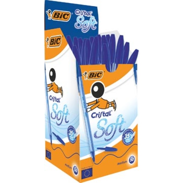 951434 9514 95143 bic ballpoint balpen balpennen pen pennen schrijfgerei stylo cristal pak 50 soft medium stuks punt blauw 353587 3086129514342 3086123355361 0 35 mm