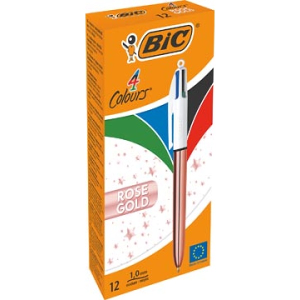 951737 9517 95173 bic ballpoint balpen balpennen pen pennen schrijfgerei stylo 4 doos 12 colour shine stuk rosé goud 504894 03086129517374 3086123651739 assortiment aan kleuren 1 mm medium