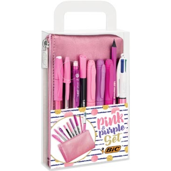 964280 9642 96428 bic examenset schrijfset pink & purple 8-delig 9642801 03086129642809 tbc 3086123532755 assortiment aan kleuren roze