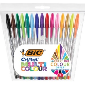 964899 9648 96489 bic ballpoint balpen balpennen pen pennen schrijfgerei stylo cristal multicolour etui 15 stuks in geassorteerde kleuren 3086129648993 3086123538870 assortiment aan kleuren 1 6 mm large