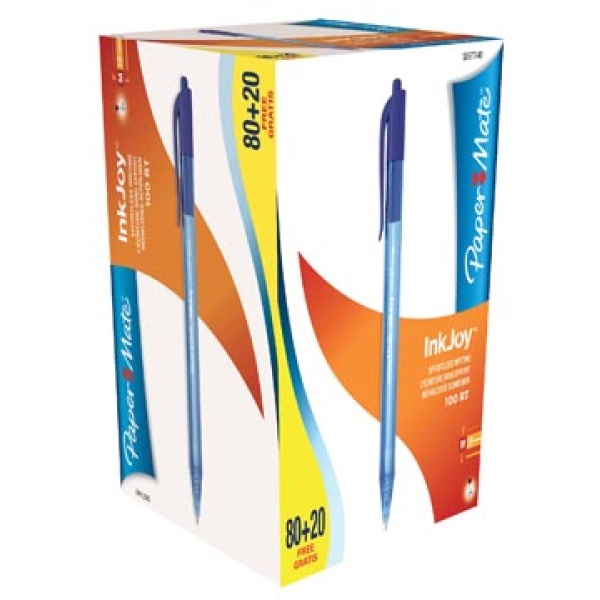 977440 9774 97744 papermate ballpoint balpen bic pen pennen schrijfgerei stylo inkjoy 100 rt blauw 80 balpennen + 20 gratis paper mate doos intrekbaar 11paps0957040 329763 615113 5980008 a7-615113 s0977440 13501170977443 3501170977446 1 mm medium