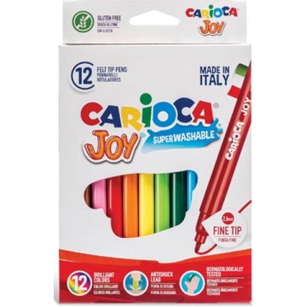 d12s carioca kleurstift schrijfgerei stift viltstift 12 stiften in kartonnen etui joy superwashable viltstiften 7058511 40614 8003511606145 8003511406141 assortiment aan kleuren
