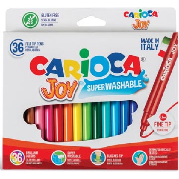 d36s carioca kleurstift schrijfgerei stift viltstift 36 stiften in kartonnen etui joy superwashable viltstiften 5168448 7058519 5168457 40616 8003511606169 8003511406165 assortiment aan kleuren