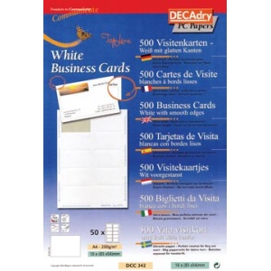 dcc342 dcc3 dcc34 decadry kaartje visitekaart visitekaarten visitekaartje visitekaartjes 500 kaartjes 10 ft 85 x 54 mm per a4 rechte hoeken topline kaarten kaart 6892147 5413493964608 5413493168174 wit