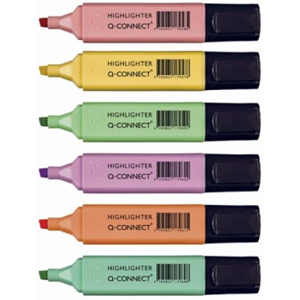 kf17963 kf17 kf179 kf1796 connect Qconnect Quick fluorstift fluostiften markeerstift overlijner overlijners overliner overliners tekstmarker textmarker fluostift arceerstift markeerstiften Q-connect pastel geassorteerde kleuren pak 6 stuks 1400391 853456 5706002179632 5706003179631 assortiment aan kleuren 2 - 5 mm water