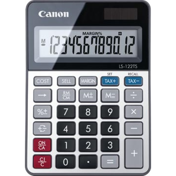 ls122ts ls12 ls122 ls122t canon calculator rekenmachines wetenschappelijke rekenmachine bureaurekenmachine ls-122ts 366455 2470c002 4348641 4549292104653 12 % toets plus/min toets cost/sell/margin btw-berekening werkt op zonnecellen niet van toepassing