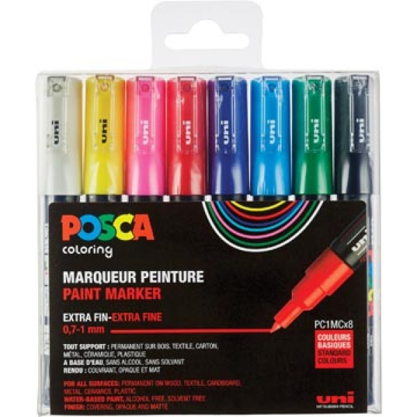 pc1m8a pc1m pc1m8 posca marker markers paintmarker paintmarkers verfmarker verfmarkers pc-1mc set 8 in geassorteerde basiskleuren m7-802311 pc1mc/8a ass18 13296280033317 3296280033310