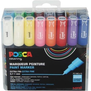 PC5M4F pc1mc16 pc1m pc1mc pc1mc1 posca marker markers paintmarker paintmarkers verfmarker verfmarkers 1mc extra-fijne punt assorti etui 16 stuks pc1mc/16a ass20 13296280033294 tbc 3296280033297 assortiment aan kleuren