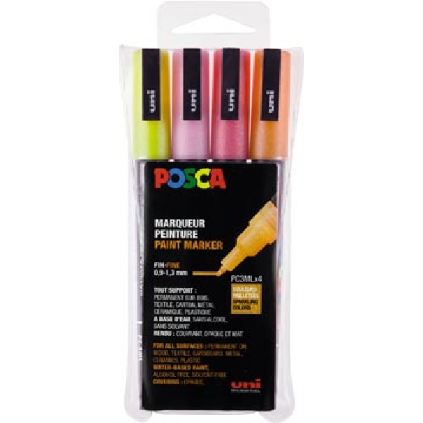 pc3m12 pc3m pc3m1 posca marker markers paintmarker paintmarkers verfmarker verfmarkers pc-3m set 4 glitter geel-oranje-roze-rood pc3ml/4a ass12 13296280033386 tbc 3296280033389 assortiment aan kleuren