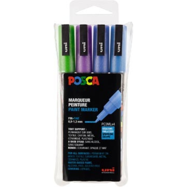 pc3m13 pc3m pc3m1 posca marker markers paintmarker paintmarkers verfmarker verfmarkers pc-3m set 4 glitter paars-groen-lichtblauw-donkerblauw pc3ml/4a ass13 13296280033393 3296280033396 assortiment aan kleuren