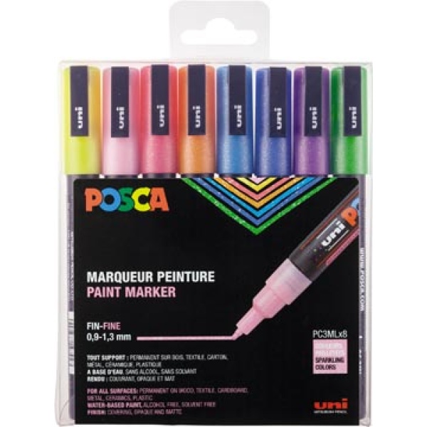 pc3m26 pc3m pc3m2 posca marker markers paintmarker paintmarkers verfmarker verfmarkers pc-3m set 8 glitter assorti pc3ml/8a ass26 13296280034147 3296280034140 assortiment aan kleuren
