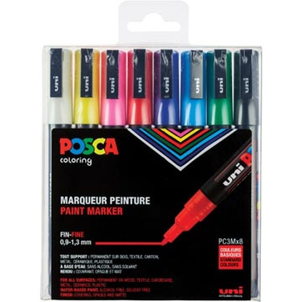 pc3m8b pc3m pc3m8 posca marker markers paintmarker paintmarkers verfmarker verfmarkers pc-3m set 8 in geassorteerde basiskleuren m7-802098 pc3m/8 14902778154516 4902778154519