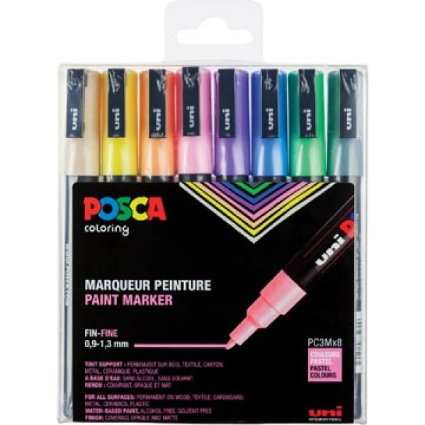pc3m8p pc3m pc3m8 posca marker markers paintmarker paintmarkers verfmarker verfmarkers pc-3m set 8 in geassorteerde pastelkleuren pc3m/8a ass16 13296280033409 3296280033402