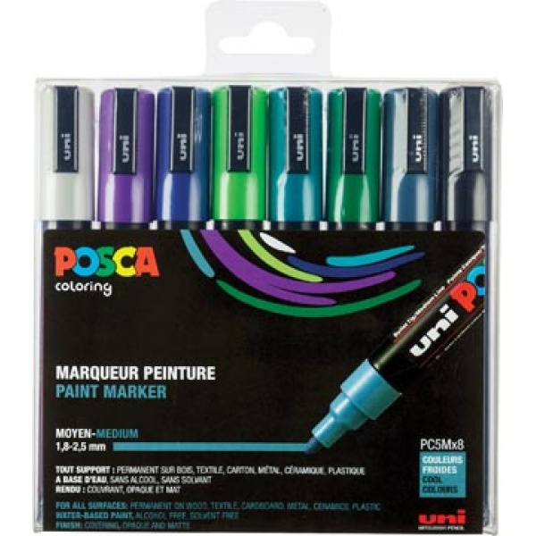 pc5m814 pc5m pc5m8 pc5m81 posca marker markers paintmarker paintmarkers verfmarker verfmarkers pc-5m set 8 in geassorteerde koude kleuren m7-802135 pc5m/8a ass14 13296280033447 3296280033440