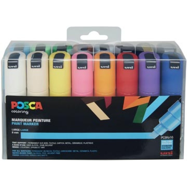 pc8k16 pc8k pc8k1 posca marker markers paintmarker paintmarkers verfmarker verfmarkers pc-8k etui 16 stuks in geassorteerde kleuren pc8k/16a ass22 13296280033478 3296280033471