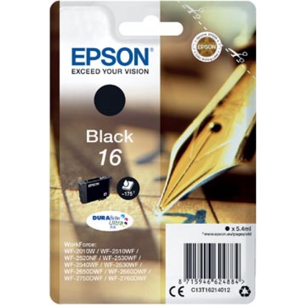 16 t162141 t162 t1621 t16214 epson cartridge cartridges inkjet inkjets inkpatronen inkt inktcartridge inktpatroon oem zwart 175 pagina's c13t16214012 357144 402500 88837709n tbc 8715946624884 8715946627540