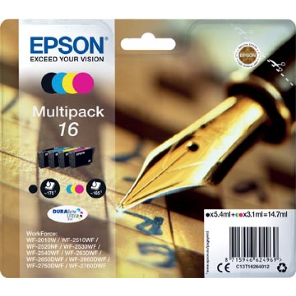 16 t162641 t162 t1626 t16264 epson cartridge cartridges inkjet inkjets inkpatronen inkt inktcartridge inktpatroon 4 oem kleuren 165-175 pagina's c13t16264012 343251 402504 88837713n epin1626407 8715946624969 8715946628004 assortiment aan kleuren