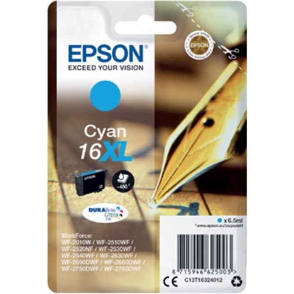 16XL XL 16 t163241 t163 t1632 t16324 epson cartridge cartridges inkjet inkjets inkpatronen inkt inktcartridge inktpatroon 16xl oem cyaan 450 pagina's c13t16324012 343274 402506 88837720n epin1632402 8715946625003 8715946627441